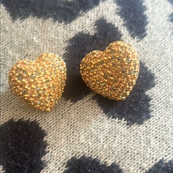 Gold Swarovski Heart Stud Earrings - Picture 1 of 4